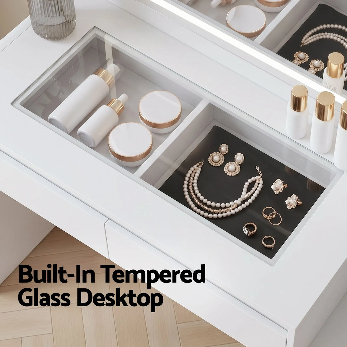Artiss Dressing Table Makeup Vanity Desk LED Mirror Drawers Charging Station Curved Edge White - Image 9