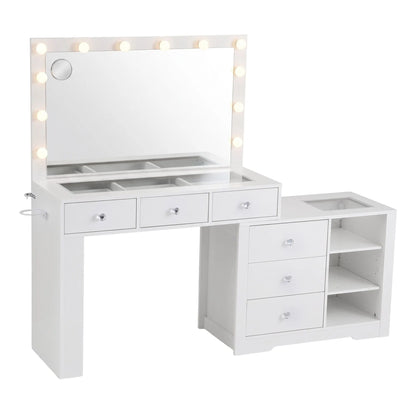 Artiss Dressing Table Mirror Charging Station Glass Top Makeup Vanity Desk RGB Cabinet Storage Drawers Hairdryer Holder White - Image 5