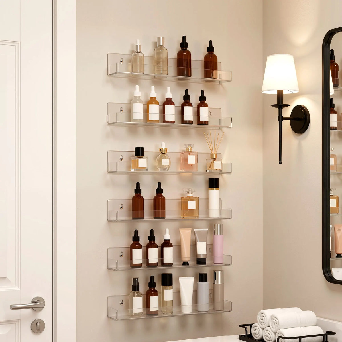 Artiss 6-Pack Acrylic Wall Shelves, Clear Floating Display Shelf with Detachable Panels & Front Lip