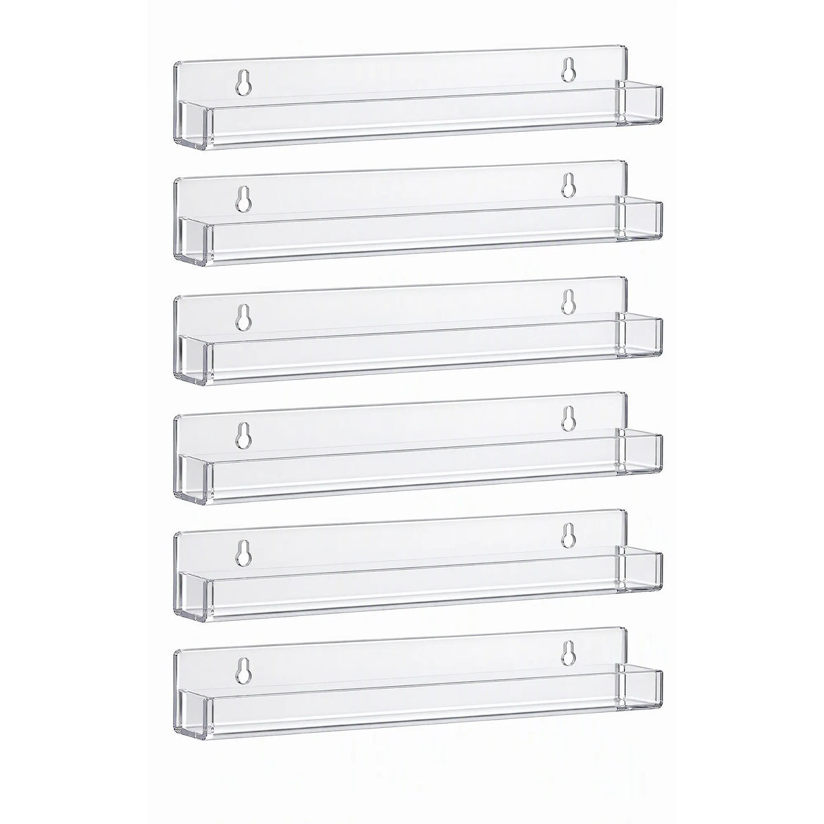 Artiss 6-Pack Acrylic Wall Shelves, Clear Floating Display Shelf with Detachable Panels & Front Lip - Image 2