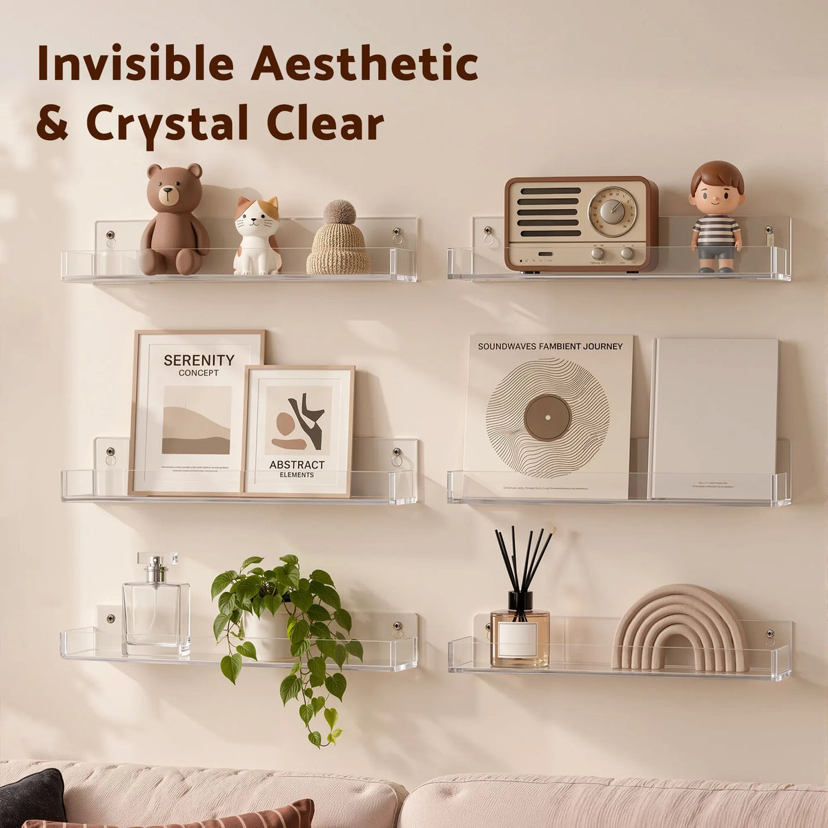 Artiss 6-Pack Acrylic Wall Shelves, Clear Floating Display Shelf with Detachable Panels & Front Lip - Image 5