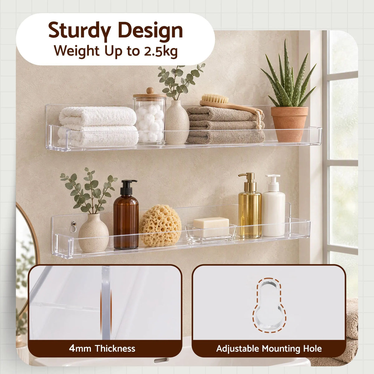 Artiss 6-Pack Acrylic Wall Shelves, Clear Floating Display Shelf with Detachable Panels & Front Lip - Image 6