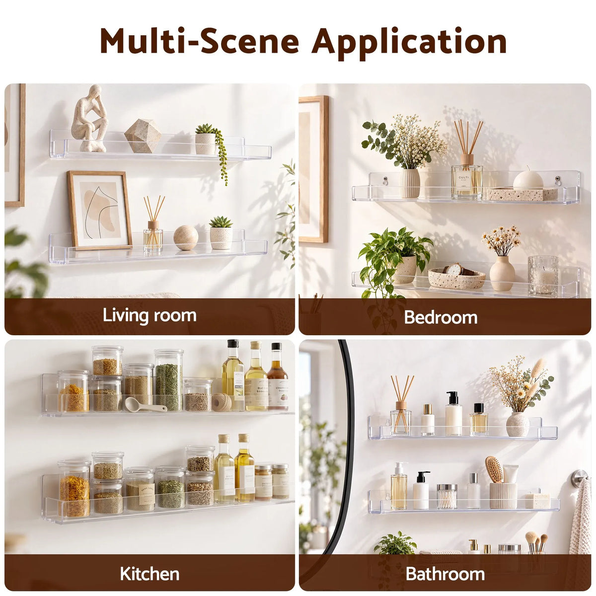 Artiss 6-Pack Acrylic Wall Shelves, Clear Floating Display Shelf with Detachable Panels & Front Lip - Image 8