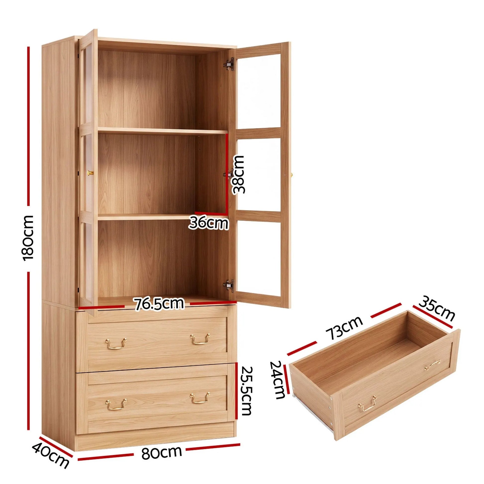 Artiss Buffet Sideboard Cabinet 180cm Hutch Storage Kitchen Drawer Door Wood - Image 3