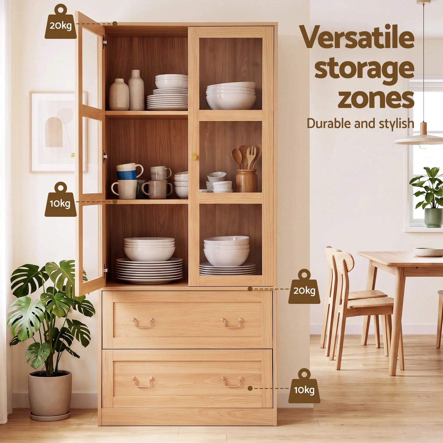 Artiss Buffet Sideboard Cabinet 180cm Hutch Storage Kitchen Drawer Door Wood - Image 5