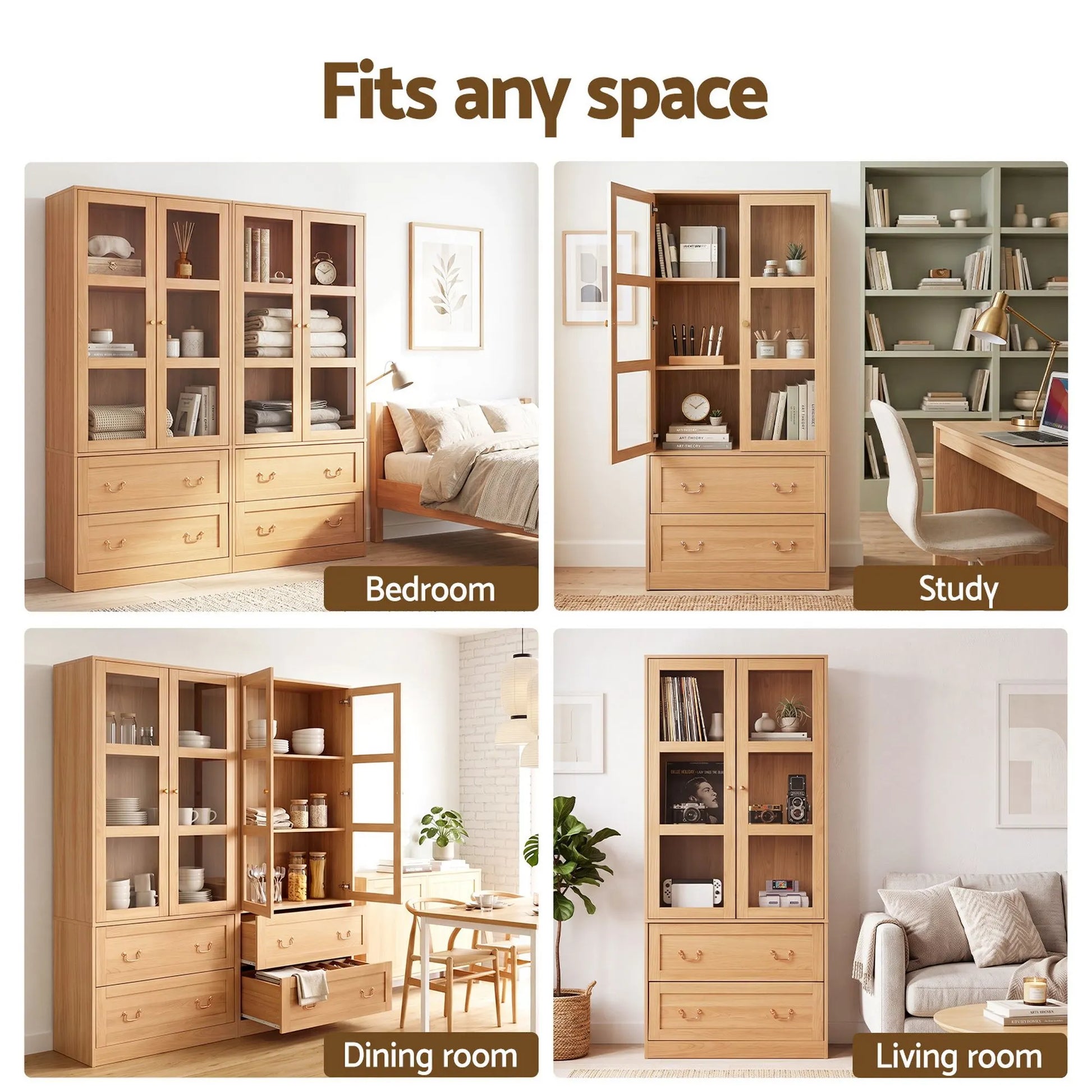 Artiss Buffet Sideboard Cabinets X2 180cm Hutch Storage Kitchen Drawer Door Wood - Image 9