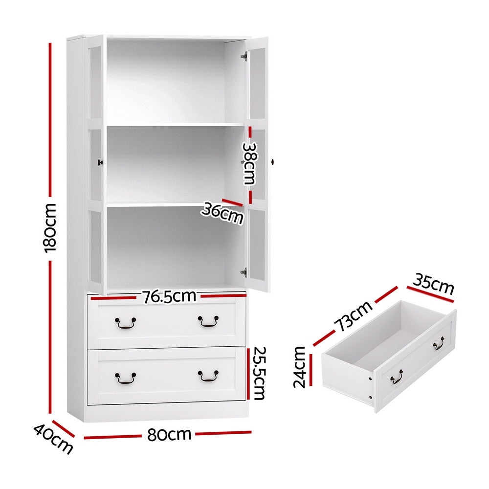 Artiss Buffet Sideboard 180cm Hutch Storage Cabinet Kitchen Drawer Door White - Image 3