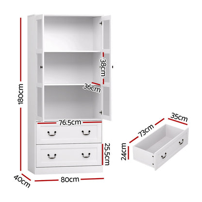 Artiss Buffet Sideboard 180cm Hutch Storage Cabinet Kitchen Drawer Door White - Image 3