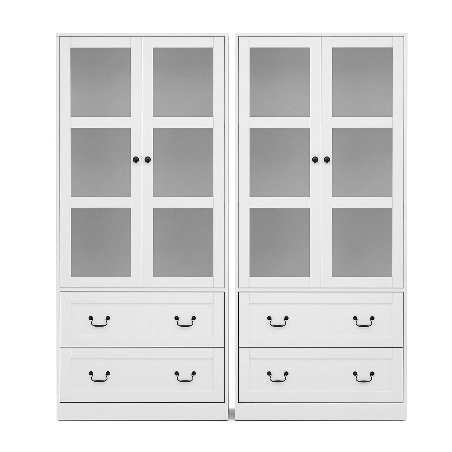 Artiss Buffet Sideboard Cabinets X2 180cm Hutch Storage Kitchen Clear Door White - Image 4