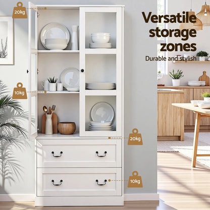 Artiss Buffet Sideboard Cabinets X2 180cm Hutch Storage Kitchen Clear Door White - Image 5
