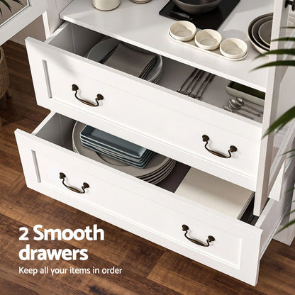 Artiss Buffet Sideboard Cabinets X2 180cm Hutch Storage Kitchen Clear Door White - Image 7