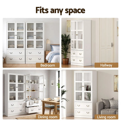 Artiss Buffet Sideboard Cabinets X2 180cm Hutch Storage Kitchen Clear Door White - Image 9