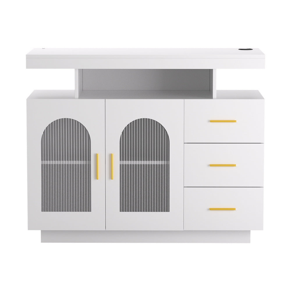 Artiss Buffet Sideboard Cabinet LED Clear Door Kitchen Storage Drawers White - Image 4