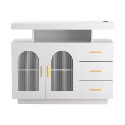 Artiss Buffet Sideboard Cabinet LED Clear Door Kitchen Storage Drawers White - Image 4