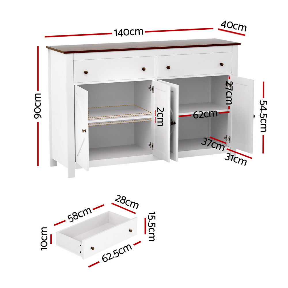 Artiss Buffet Sideboard Storage Cabinet Kitchen Cupboard 2 Drawers 140CM White - Image 3