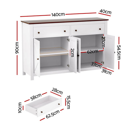 Artiss Buffet Sideboard Storage Cabinet Kitchen Cupboard 2 Drawers 140CM White - Image 3