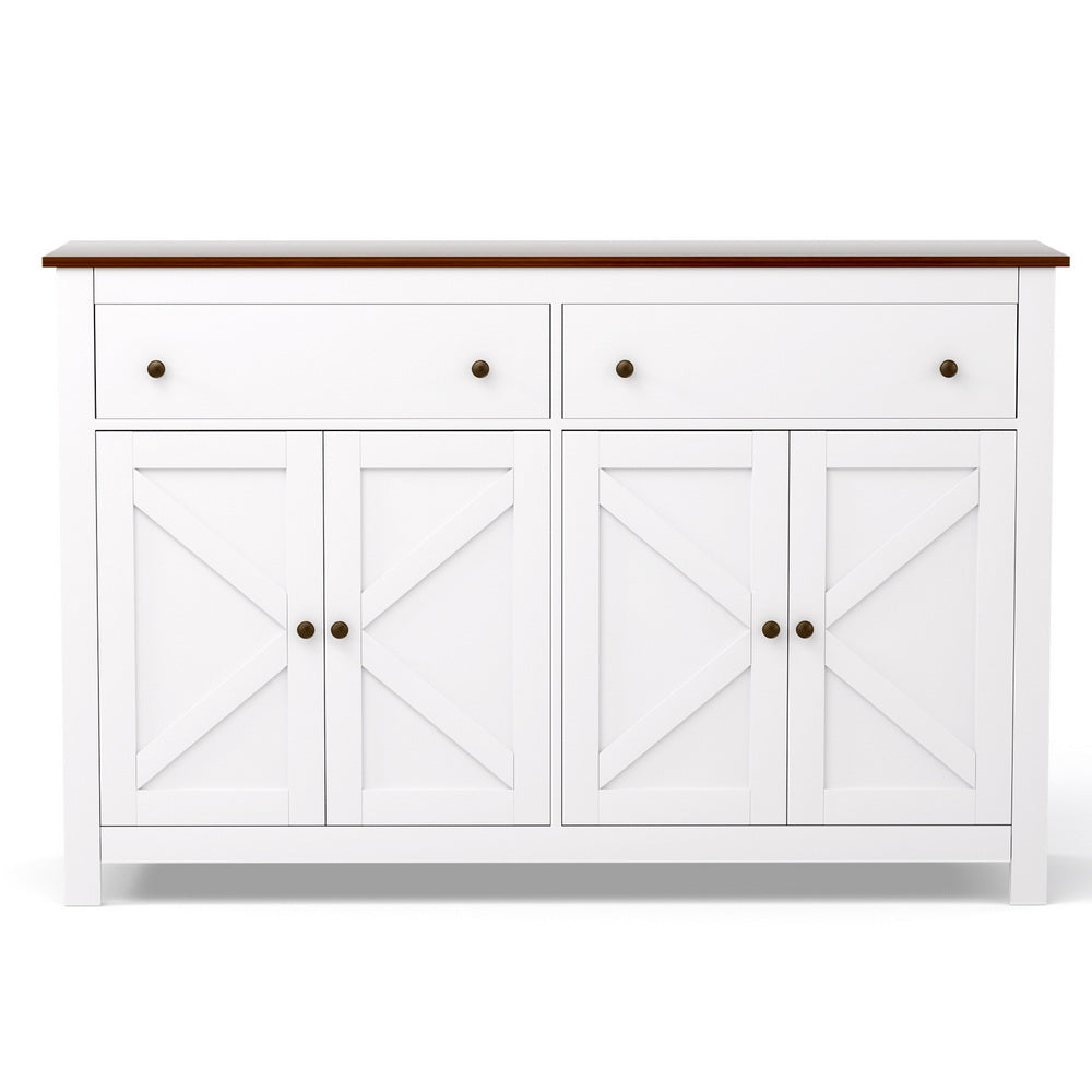 Artiss Buffet Sideboard Storage Cabinet Kitchen Cupboard 2 Drawers 140CM White - Image 4