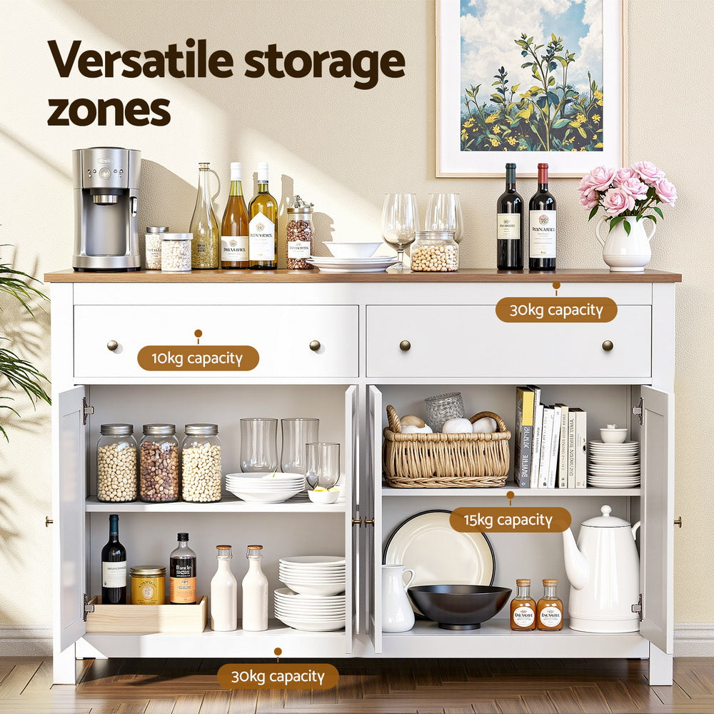 Artiss Buffet Sideboard Storage Cabinet Kitchen Cupboard 2 Drawers 140CM White - Image 5