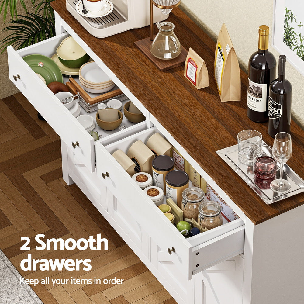 Artiss Buffet Sideboard Storage Cabinet Kitchen Cupboard 2 Drawers 140CM White - Image 6