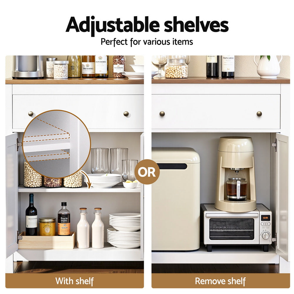 Artiss Buffet Sideboard Storage Cabinet Kitchen Cupboard 2 Drawers 140CM White - Image 7