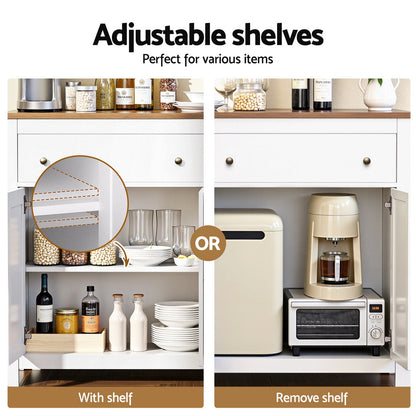 Artiss Buffet Sideboard Storage Cabinet Kitchen Cupboard 2 Drawers 140CM White - Image 7