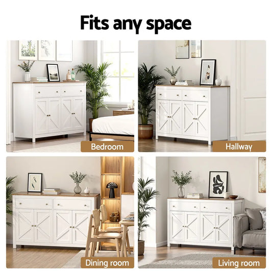 Artiss Buffet Sideboard Storage Cabinet Kitchen Cupboard 2 Drawers 140CM White - Image 9