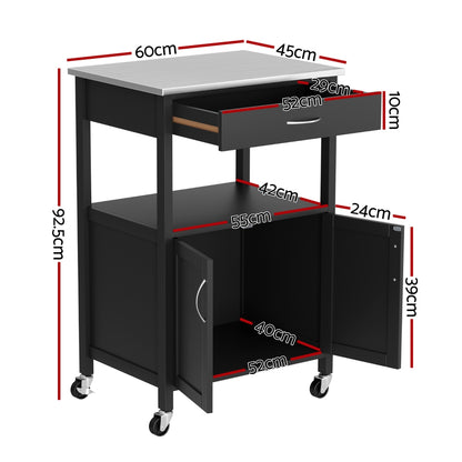 Artiss Kitchen Island Trolley Rolling Serving Cart Storage Drawer Cupboard 60cm - Image 3