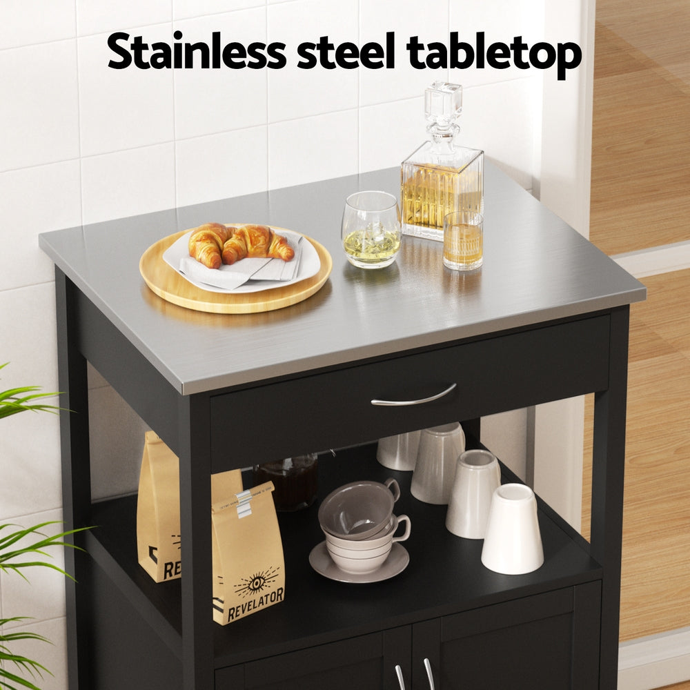 Artiss Kitchen Island Trolley Rolling Serving Cart Storage Drawer Cupboard 60cm - Image 6