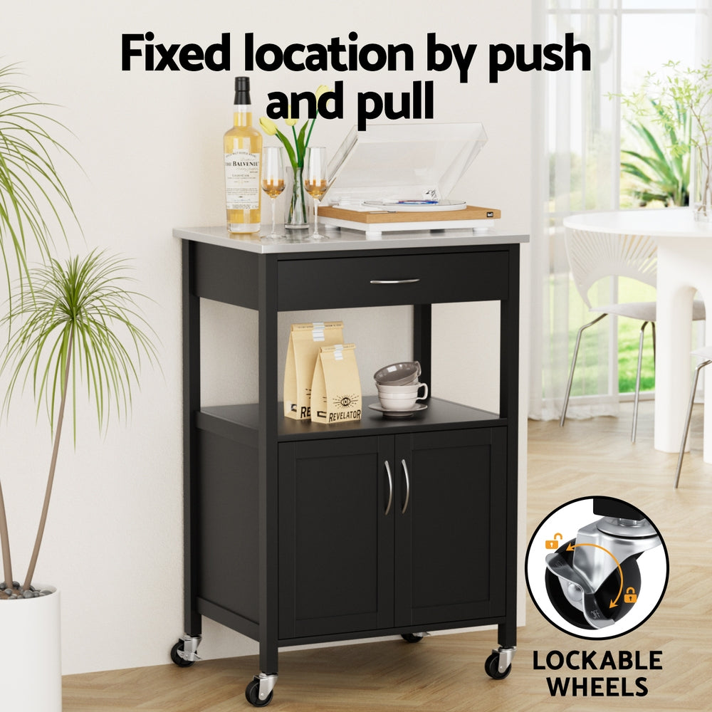 Artiss Kitchen Island Trolley Rolling Serving Cart Storage Drawer Cupboard 60cm - Image 7
