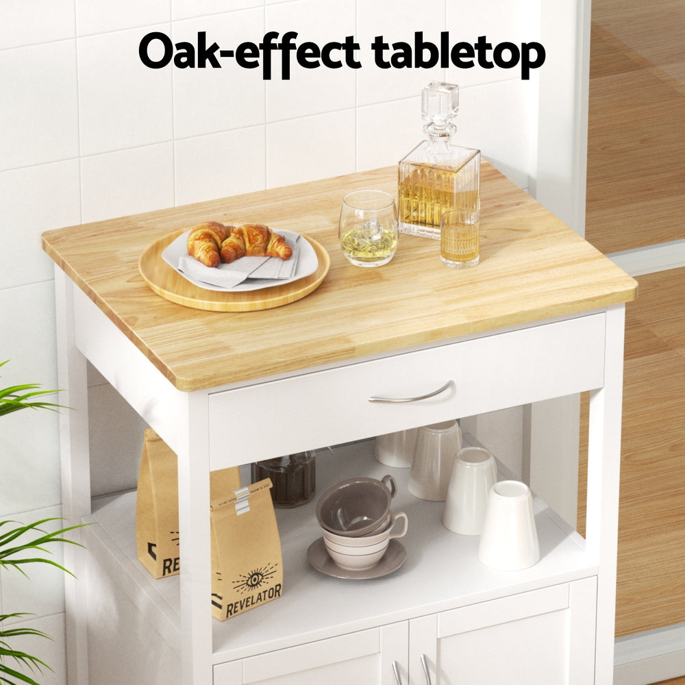 Artiss Kitchen Island Trolley Rolling Serving Cart Storage Drawer Cupboard 60cm - Image 6