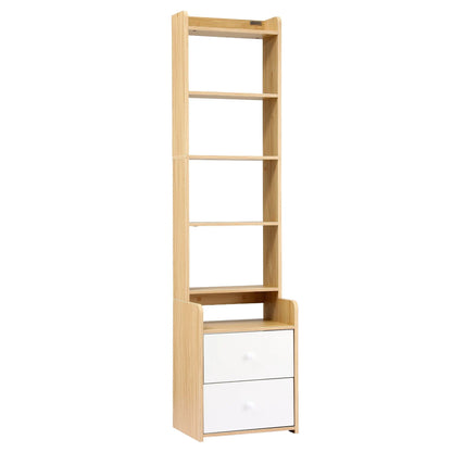 Artiss 6 Tiers Bookshelf with 2 Drawer Storage Shelf Pine - Image 2