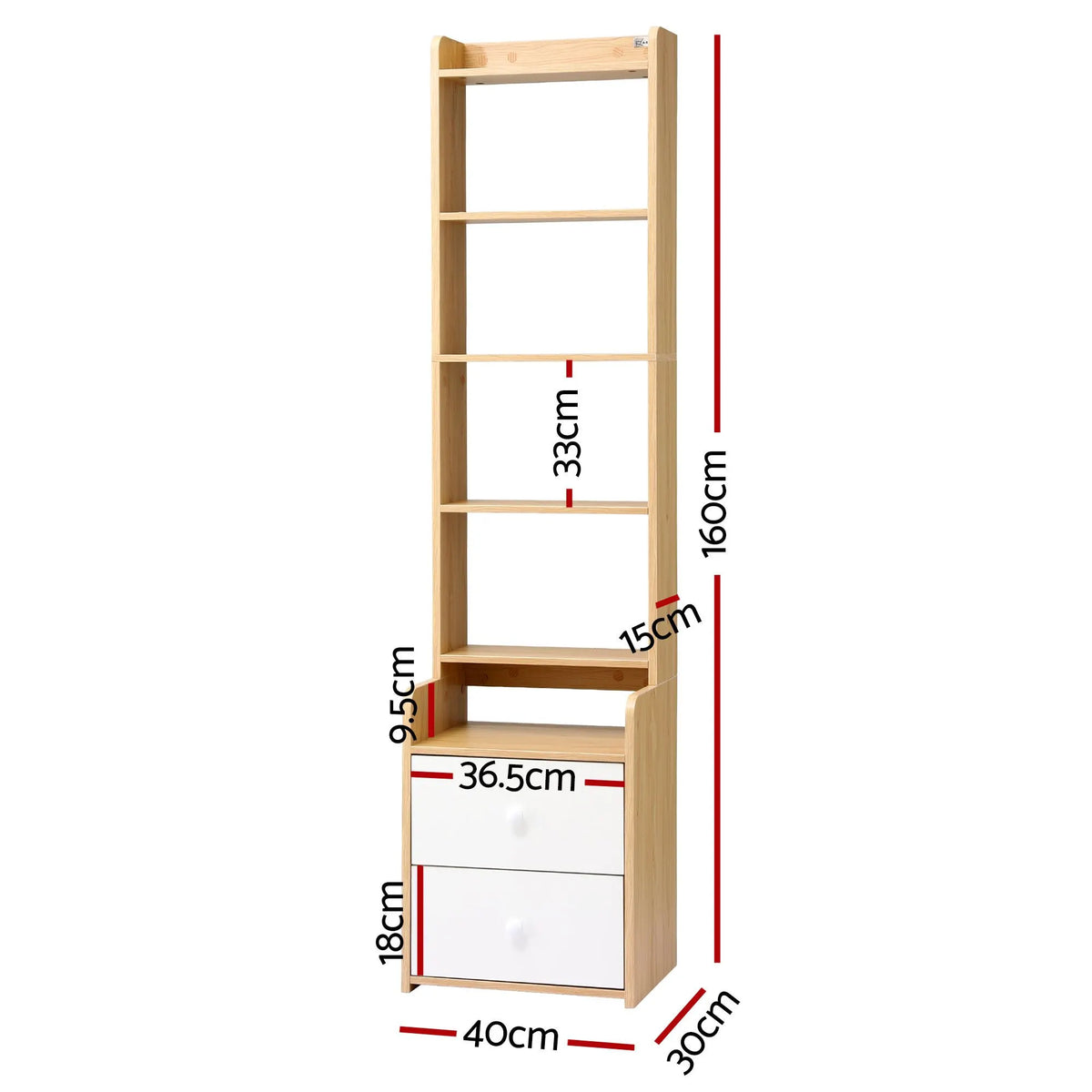 Artiss 6 Tiers Bookshelf with 2 Drawer Storage Shelf Pine - Image 4