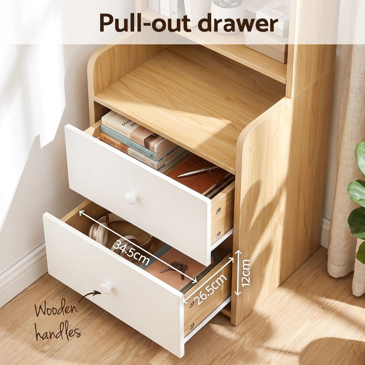Artiss 6 Tiers Bookshelf with 2 Drawer Storage Shelf Pine - Image 7