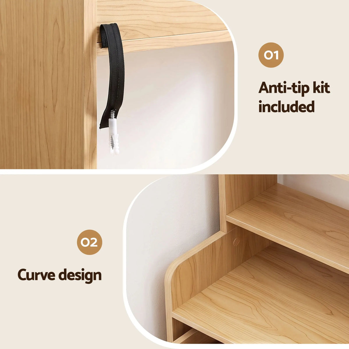 Artiss 6 Tiers Bookshelf with 2 Drawer Storage Shelf Pine - Image 8