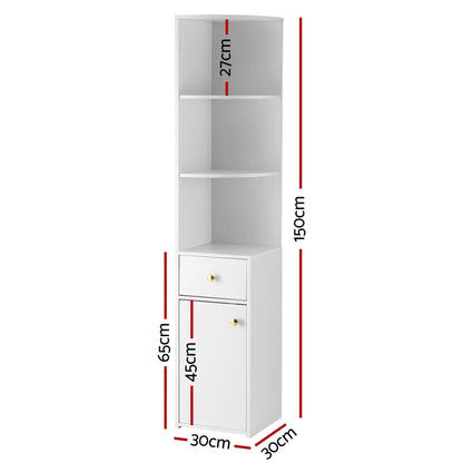 Artiss 3 Tiers Bookshelf with Storage Drawer and Cabinet White - Image 4