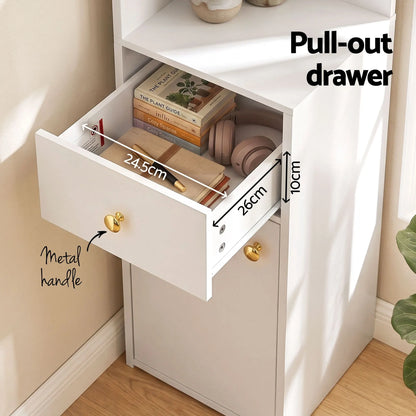 Artiss 3 Tiers Bookshelf with Storage Drawer and Cabinet White - Image 7