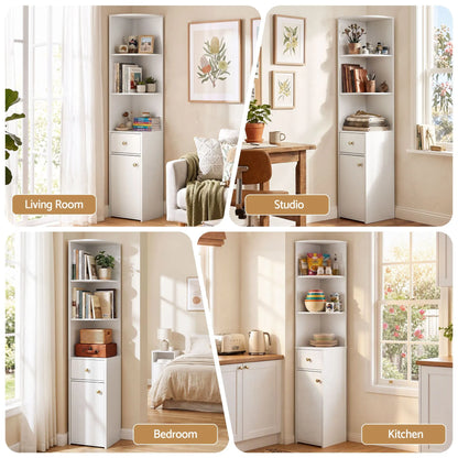 Artiss 3 Tiers Bookshelf with Storage Drawer and Cabinet White - Image 9