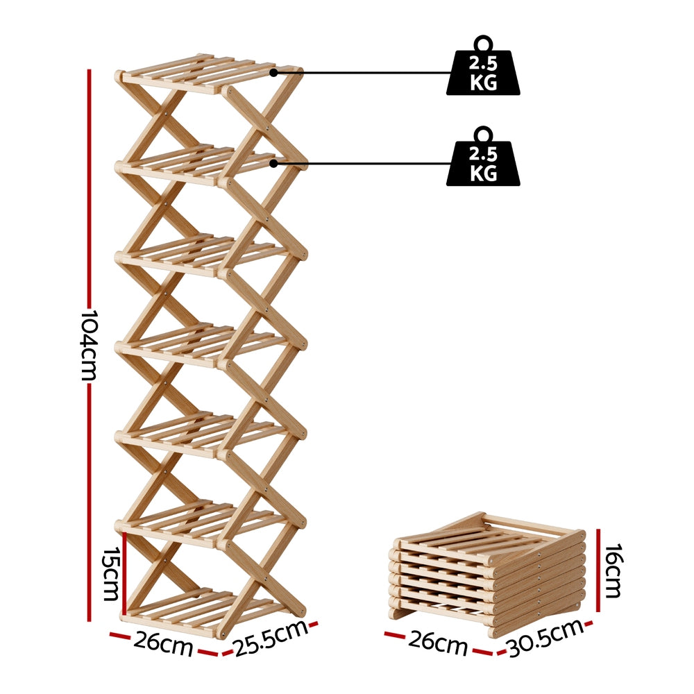 Artiss 7 Tier Bamboo Foldable Shoe Rack Organizer Entryway - Image 3