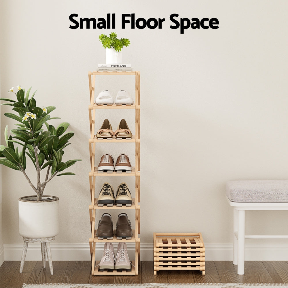 Artiss 7 Tier Bamboo Foldable Shoe Rack Organizer Entryway - Image 5