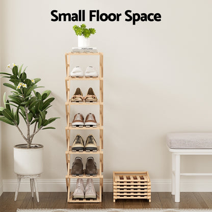 Artiss 7 Tier Bamboo Foldable Shoe Rack Organizer Entryway - Image 5