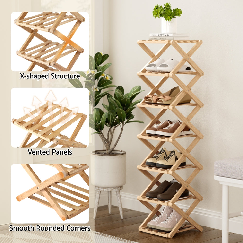 Artiss 7 Tier Bamboo Foldable Shoe Rack Organizer Entryway - Image 6