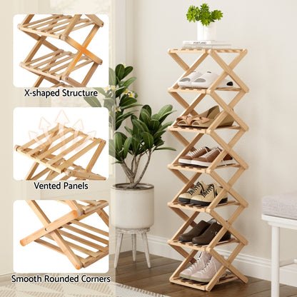 Artiss 7 Tier Bamboo Foldable Shoe Rack Organizer Entryway - Image 6