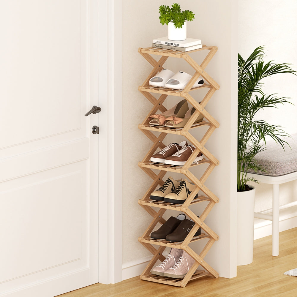 Artiss 7 Tier Bamboo Foldable Shoe Rack Organizer Entryway - Image 8