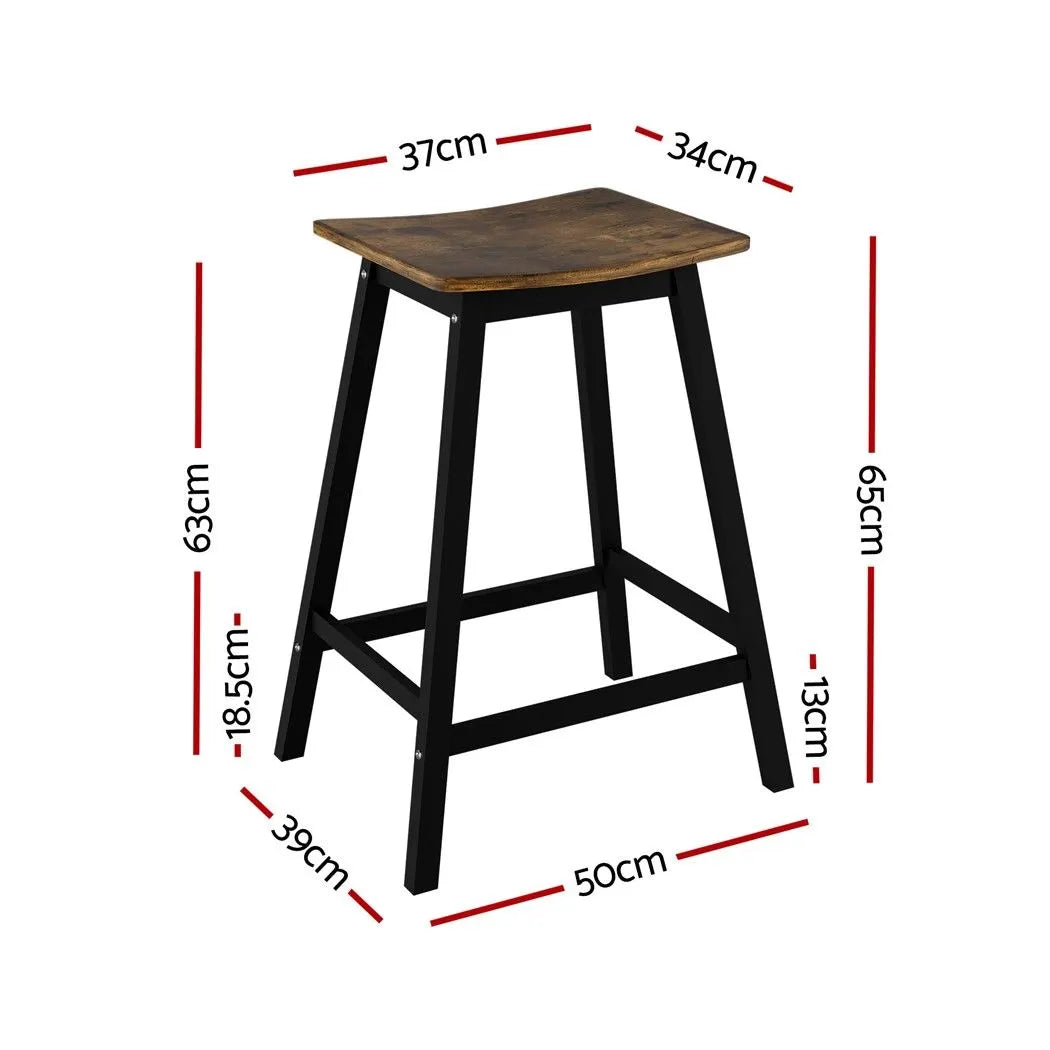 Artiss Bar Stools Set of 2 Kitchen Counter Stools Wooden Industrial Rustic Brown - Image 2