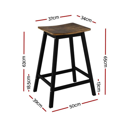 Artiss Bar Stools Set of 2 Kitchen Counter Stools Wooden Industrial Rustic Brown - Image 2