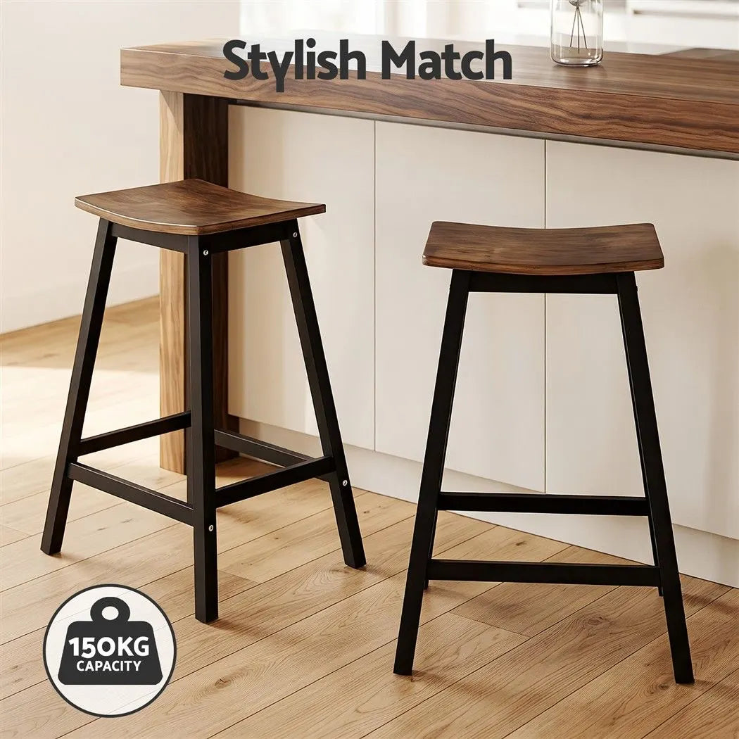 Artiss Bar Stools Set of 2 Kitchen Counter Stools Wooden Industrial Rustic Brown - Image 4