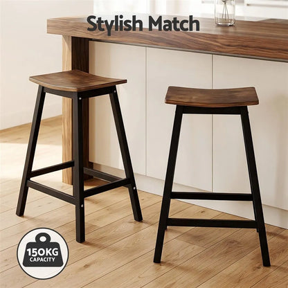 Artiss Bar Stools Set of 2 Kitchen Counter Stools Wooden Industrial Rustic Brown - Image 4