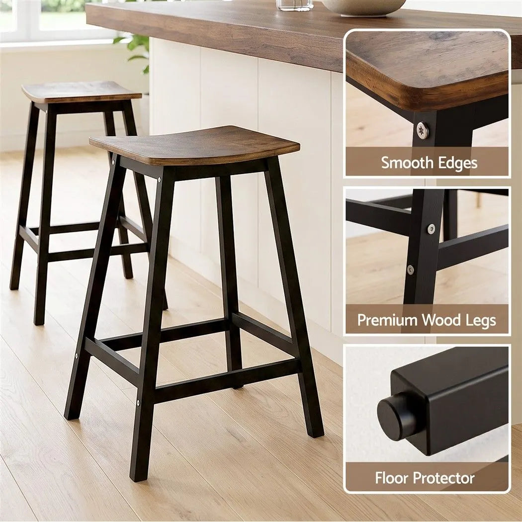 Artiss Bar Stools Set of 2 Kitchen Counter Stools Wooden Industrial Rustic Brown - Image 6