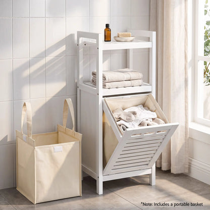Artiss Bathroom Storage Cabinet Tilt Out Laundry Hamper Tall Organiser White