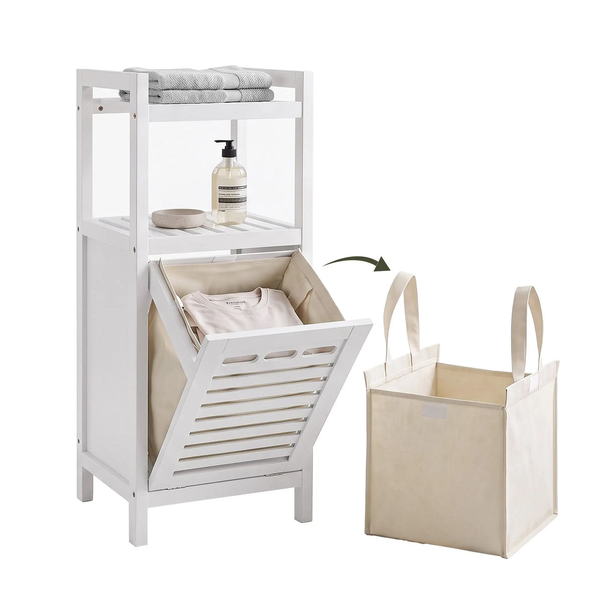 Artiss Bathroom Storage Cabinet Tilt Out Laundry Hamper Tall Organiser White - Image 3